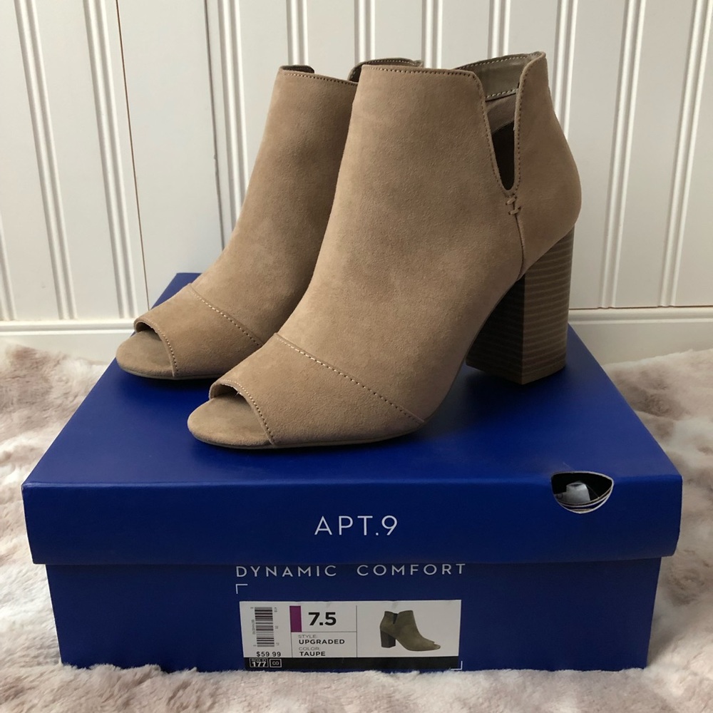 APT. 9 Taupe Peep Toe High Heel Ankle Boots - Picture 9 of 10